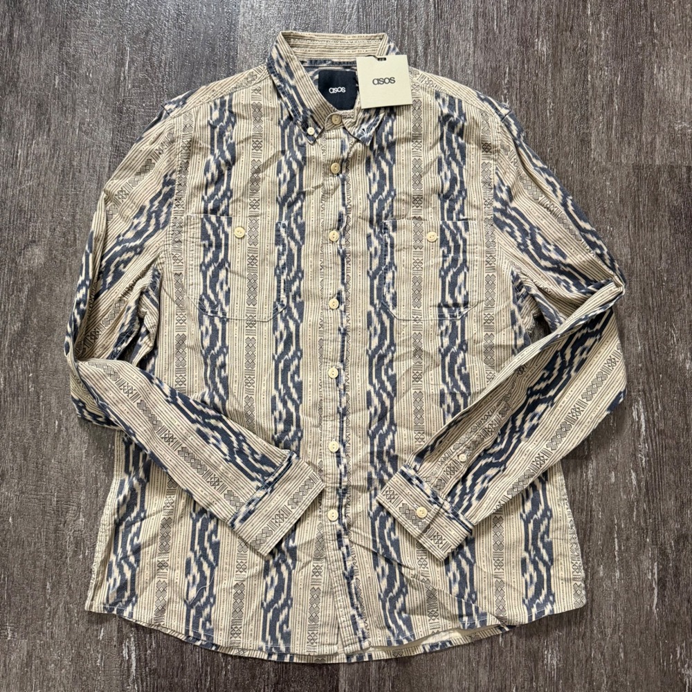 ASOS Men's Button Down Shirt Long Sleeve Geometric Print Size L